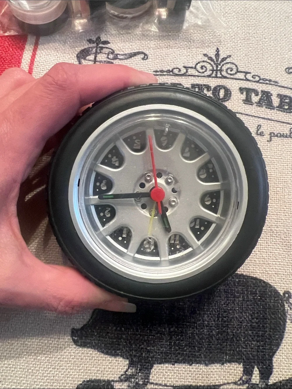 Novelty Tire Wall Clock - Silver & Black